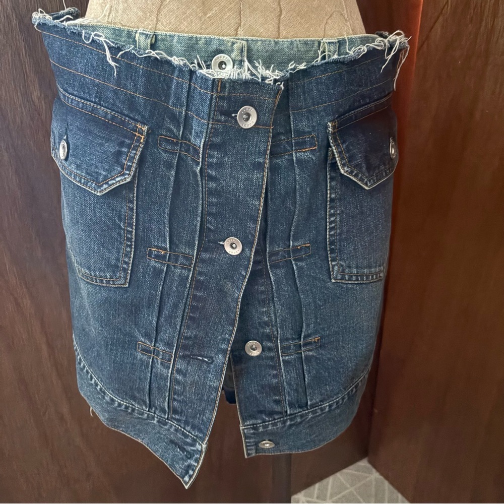SACAI DENIM SHORTS sz 2 S-M Blue Jeans High Waist Skort Raw Hem